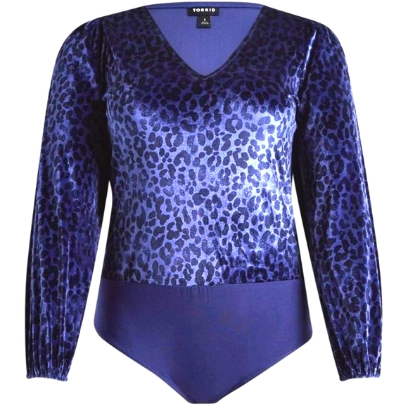 ❤️NWT VINTAGE TORRID BODYSUIT LEOPARD ANIMAL PRINT STRETCH VELVET PUFFY SLEEVES - Picture 14 of 16